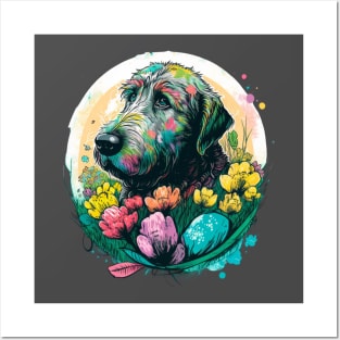 Irish Wolfhound Easter Egg Spring Floral Paint Splatter Dog Lover Art Posters and Art